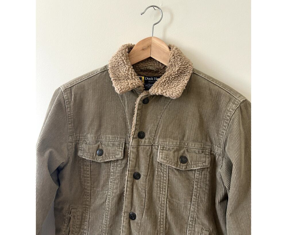Vintage 90s Shearling Collar Fleece Lined Brown Corduroy Jacket Womens Small